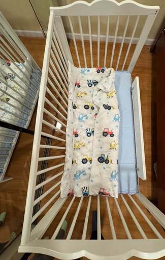 IKEA crib + bed frame + mattress + guard rail + waterproof sheet + she 1