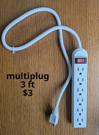Multiplug, 6 sockets, 3 ft extension cord 1
