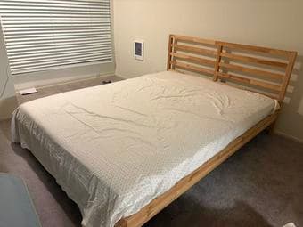 IKEA Queen Bed Frame + Two HASVÅG Mattresses for Sale 1