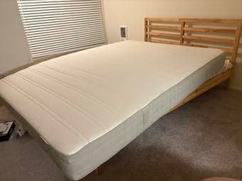 IKEA Queen Bed Frame + Two HASVÅG Mattresses for Sale 2