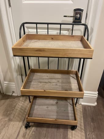 Industrial 3-Tier Bar Cart w/ Wood Shelves & Wheels – Rustic Modern 2