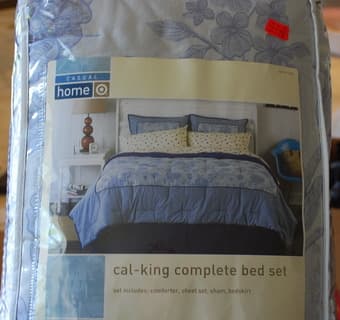 Cal-king complete bed set, never used, bought 3 months gao, $50 1