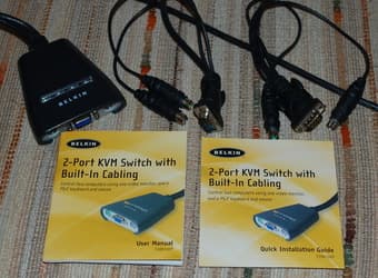 Belkin 2-port KVM switch with built-in cabling, $15 1