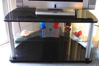 Black & Chrome TV Stand + 2 Sidestands + 2 White tablecloths ($50) 2
