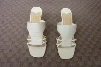 6.5 White Leather Sandals, 2.5 inch heel, $10.00 or OBO 1