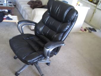 moving sale: leather chair, sofa, desk 1