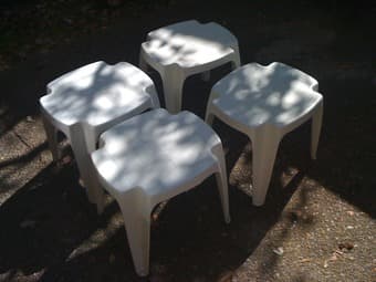 4 White plastic Stools/ Low Chairs for Outdoors! $10 1