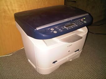 Printer + Leather chair + Standing lamp + Microwave 1