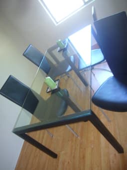 Perfect glass dining table + 4 dining leather chairs - $400 1