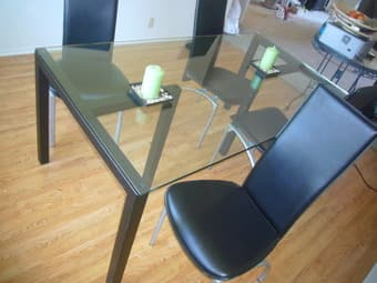 Perfect glass dining table + 4 dining leather chairs - $400 2