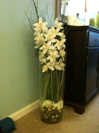 Beautiful fake flower arrangement in tall glass vase - $35 1