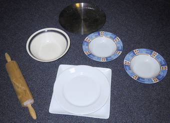 plates, bowls, and rolling pin, $1 each 1