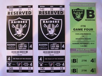 10/3 Raiders vs Texans 2 Tix Lower Level Section 142 (50 Yard Line) 1
