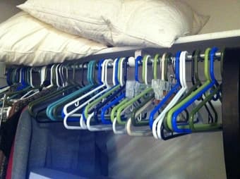 Set of 2 laundry baskets, set of 50 hangers, drying rack - $5 each 2