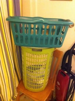 Set of 2 laundry baskets, set of 50 hangers, drying rack - $5 each 3