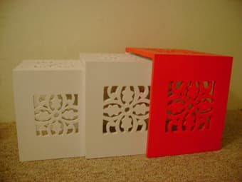 White Wicker Furniture Set and 3-Piece Nesting Table Set 2