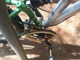 Triax adult mtn bike, silver/green, works fine, with lock $80 3