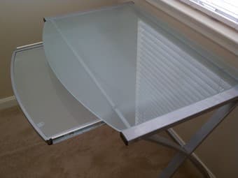 Modern frosted glass desk with sliding keyboard tray 3