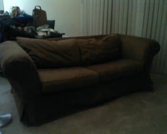 Comfy, Used Pottery Barn Sofa Bed (minus mattress) & Chair & Half 1